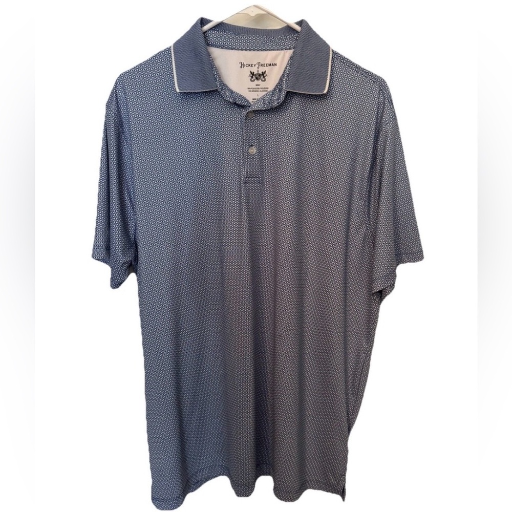 Hickey Freeman Golf Mens Large Blue Polo Shirt Moisture Wicking UPF 50+